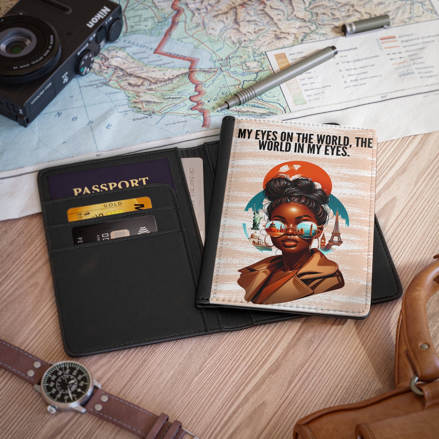 Eyes On The World, Worlds In My Eyes - Chic Faux Leather Passport Cover, Stylish Travel Accessory