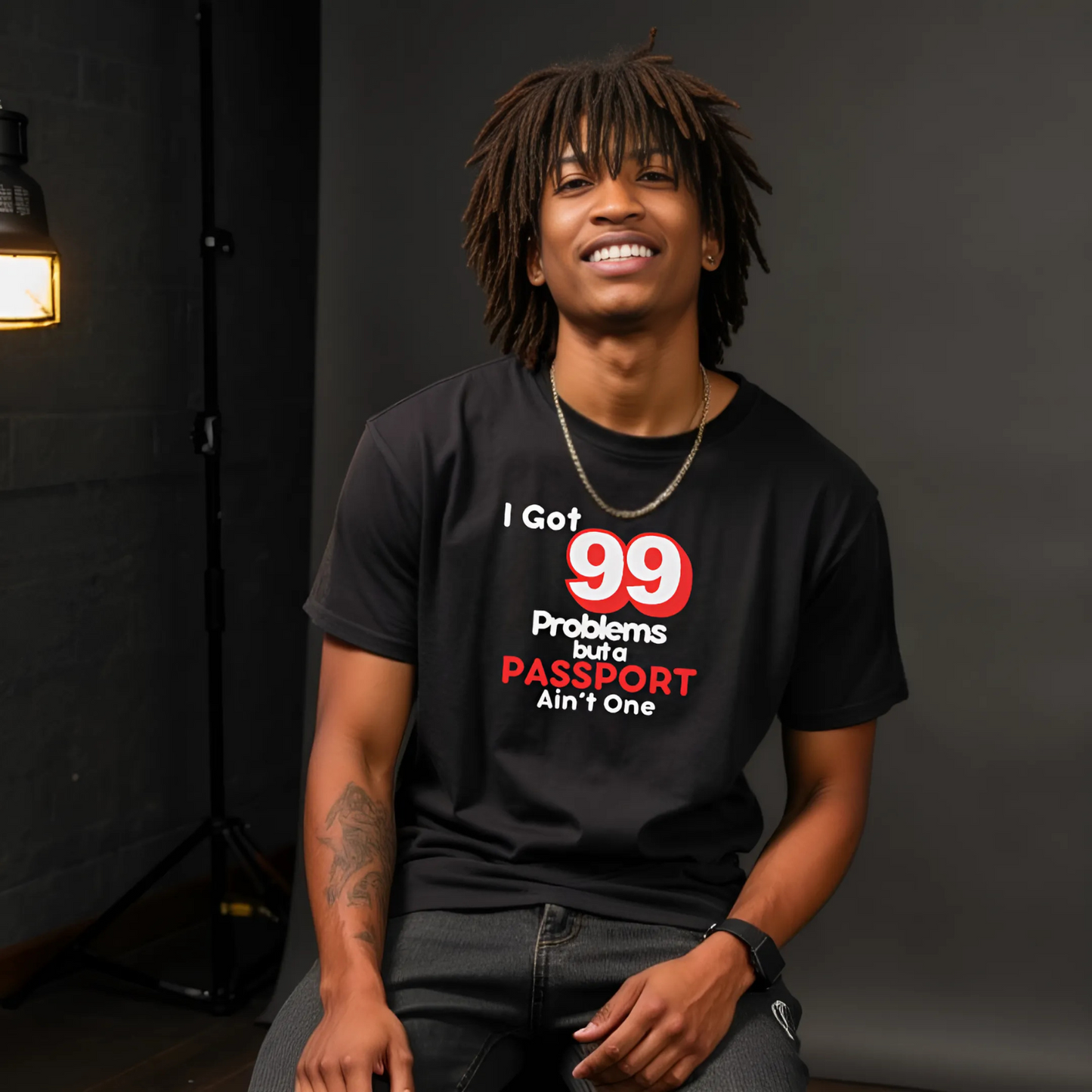 99 Problems But A Passport Ain't One Statement T-Shirt - RED