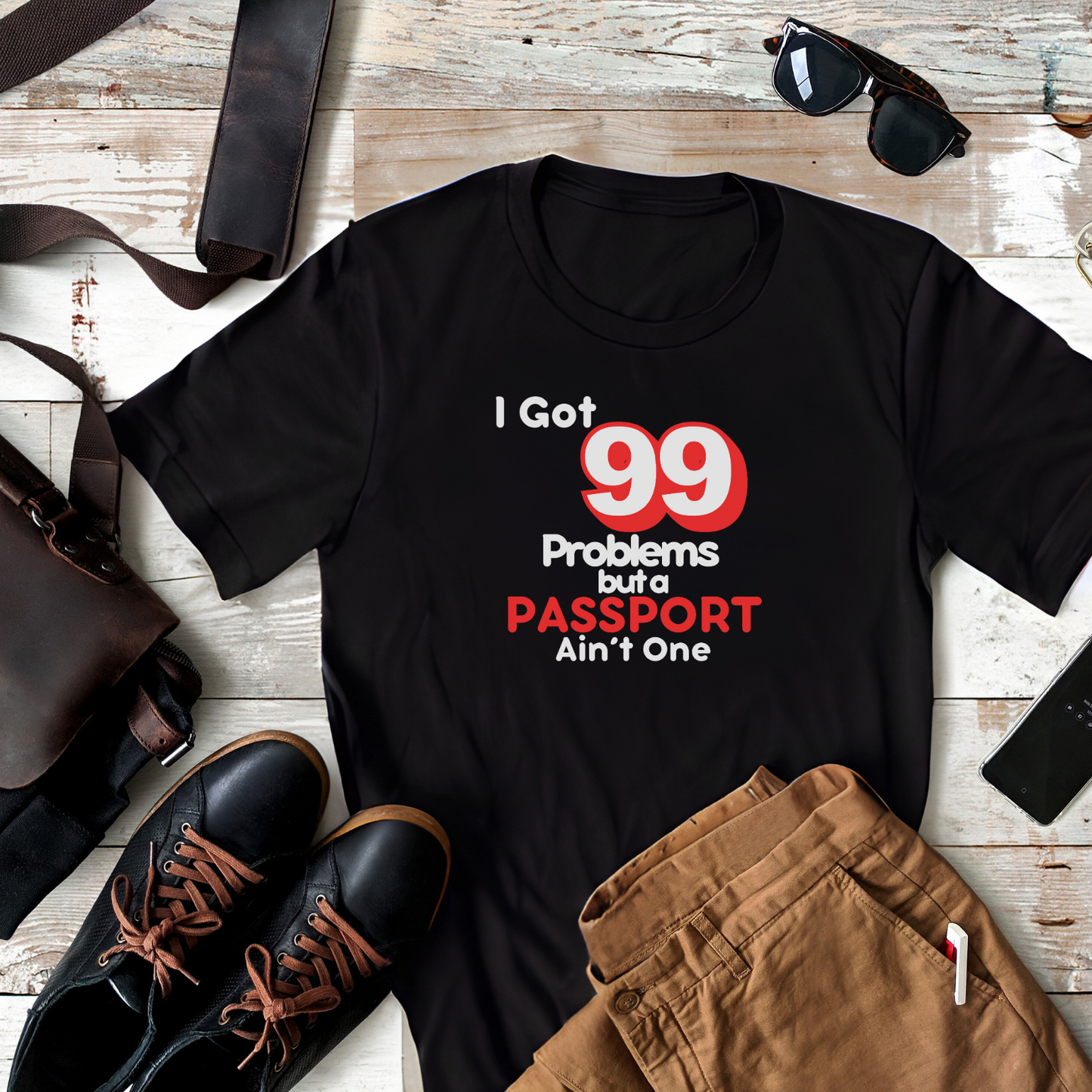 99 Problems But A Passport Ain't One Statement T-Shirt - RED