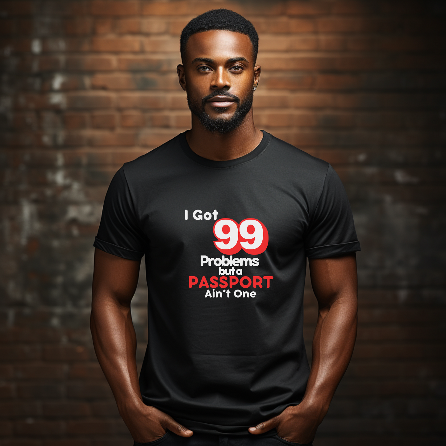 99 Problems But A Passport Ain't One Statement T-Shirt - RED