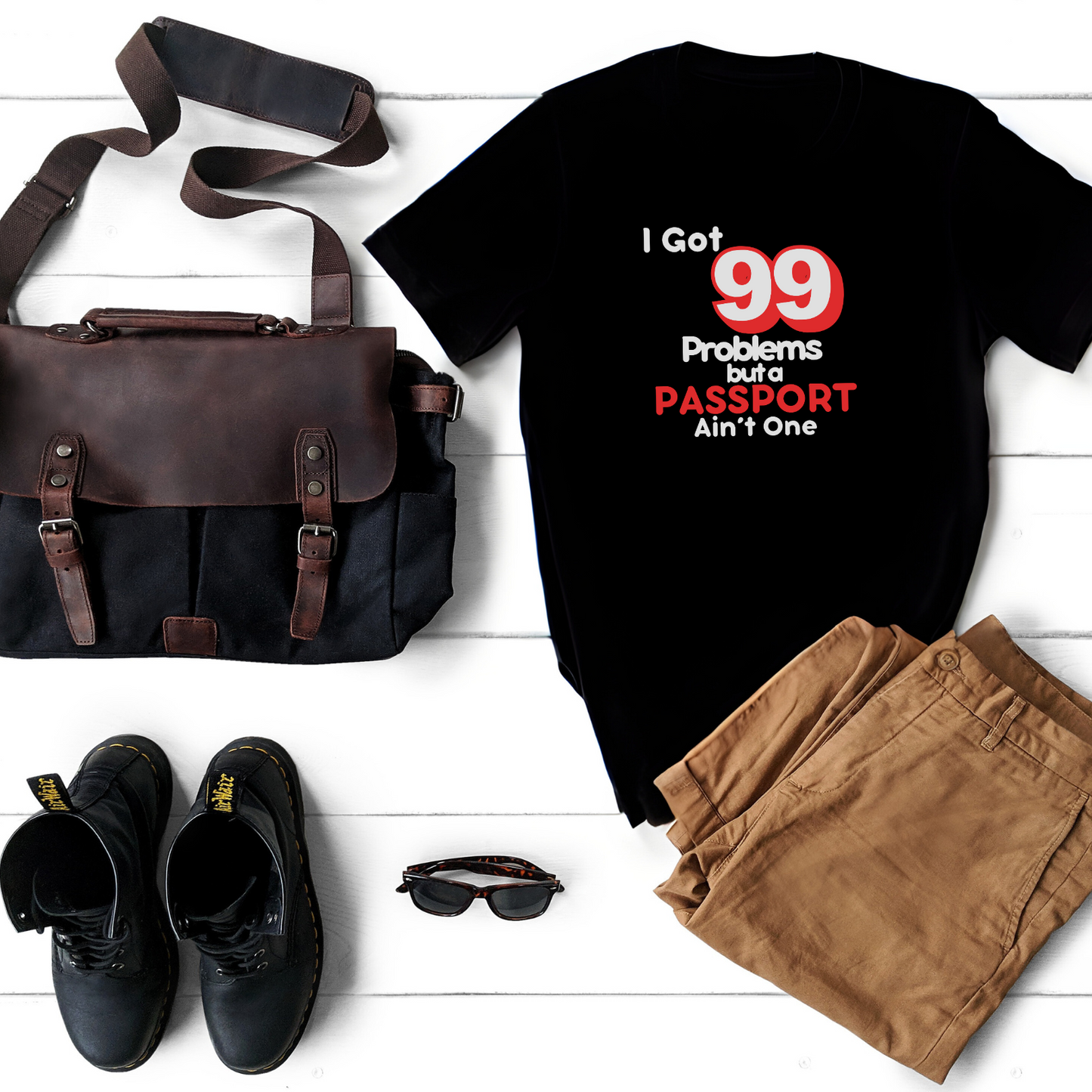 99 Problems But A Passport Ain't One Statement T-Shirt - RED