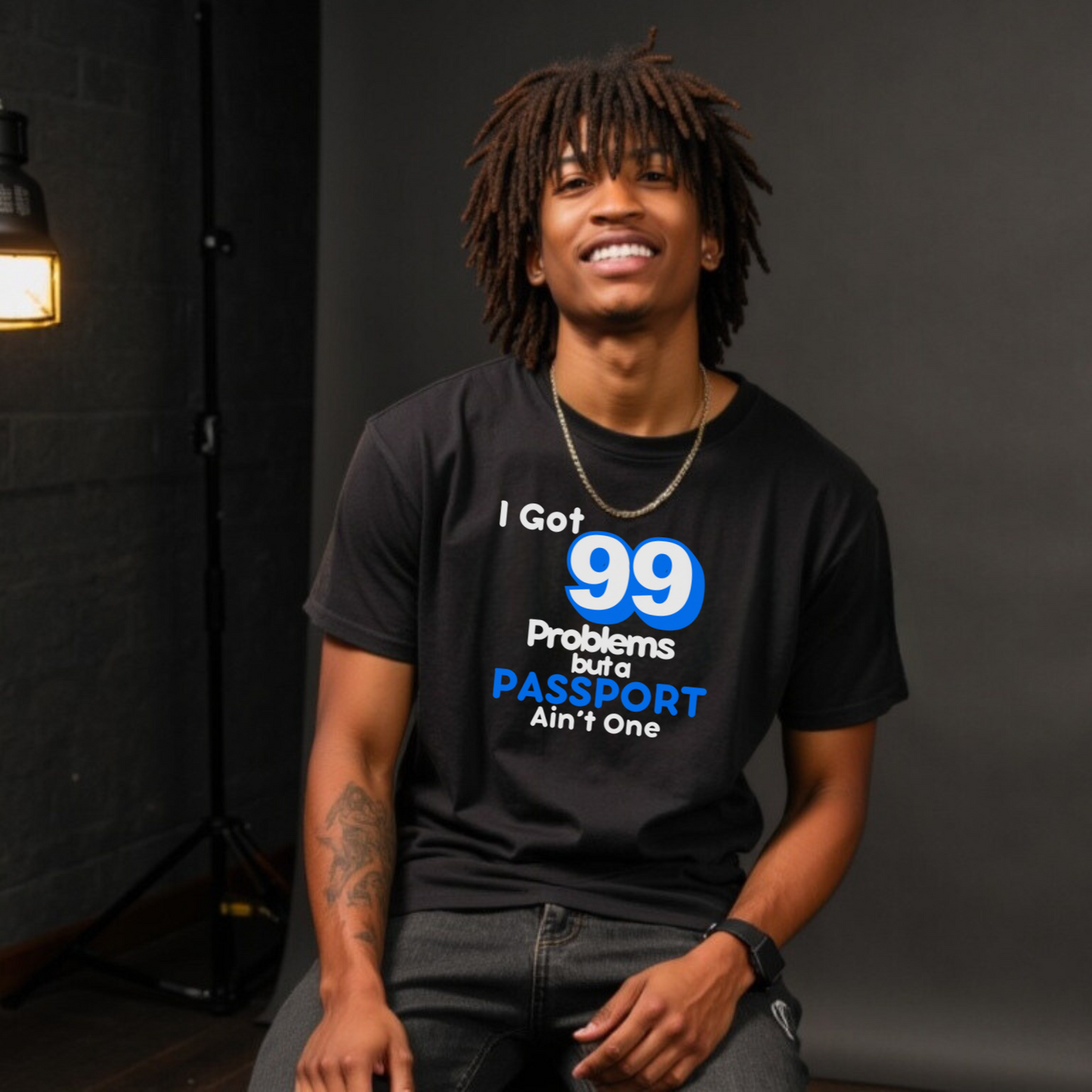 99 Problems But A Passport Ain't One Statement T-Shirt - BLUE