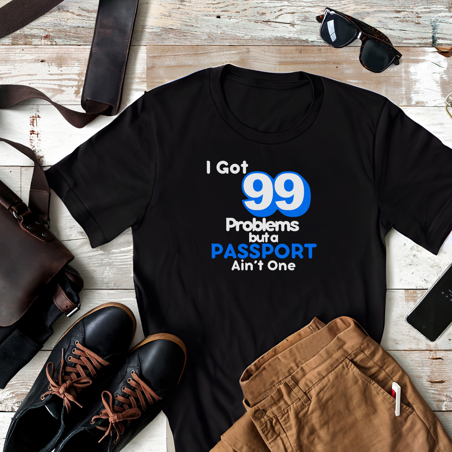 99 Problems But A Passport Ain't One Statement T-Shirt - BLUE