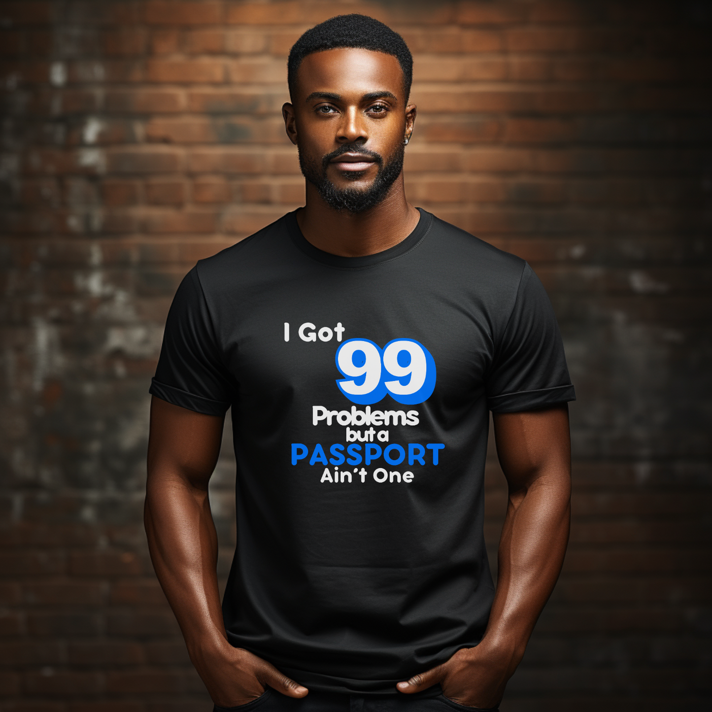 99 Problems But A Passport Ain't One Statement T-Shirt - BLUE