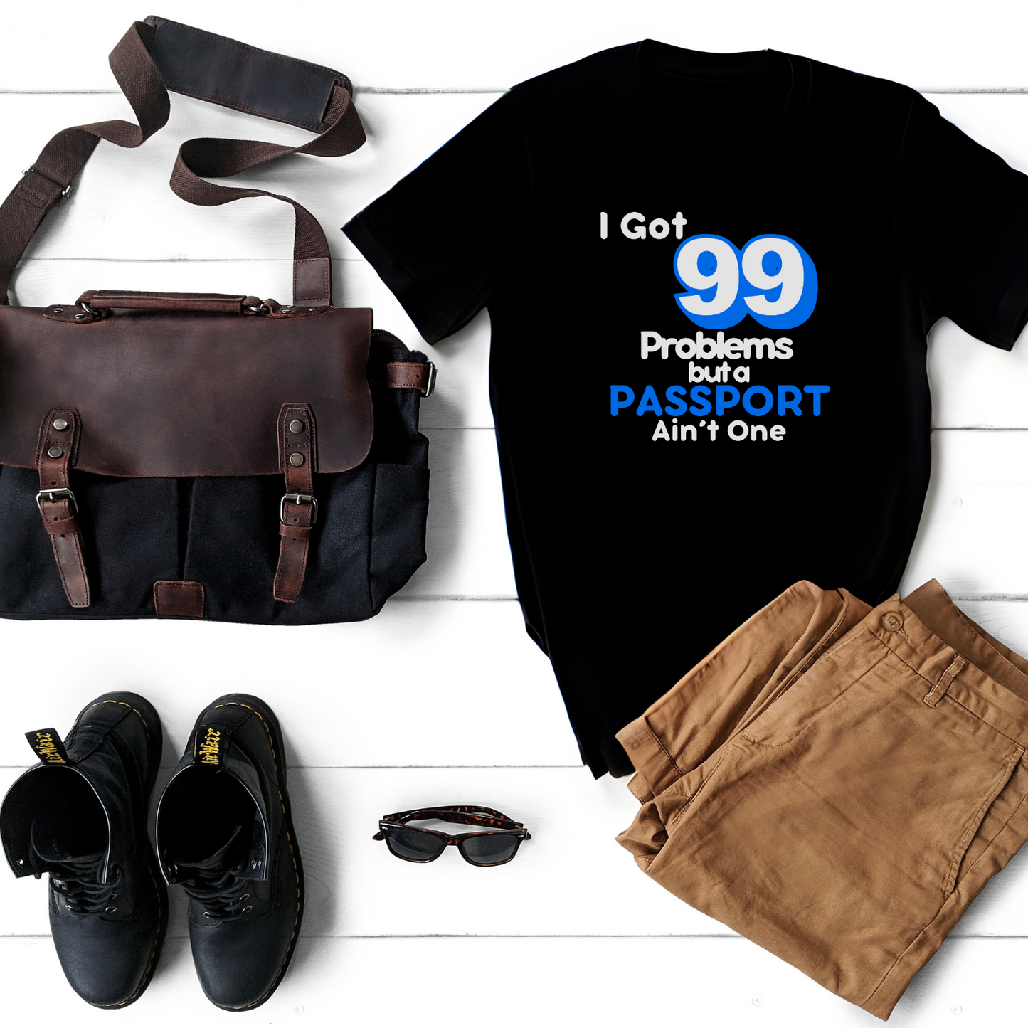 99 Problems But A Passport Ain't One Statement T-Shirt - BLUE