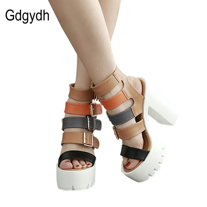 Chuncky Sandals Platform Multi Color Shoes Block Heels