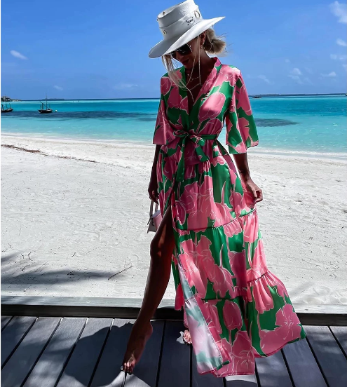 Pretty in Pink Kaftan Beach Tunic Dress