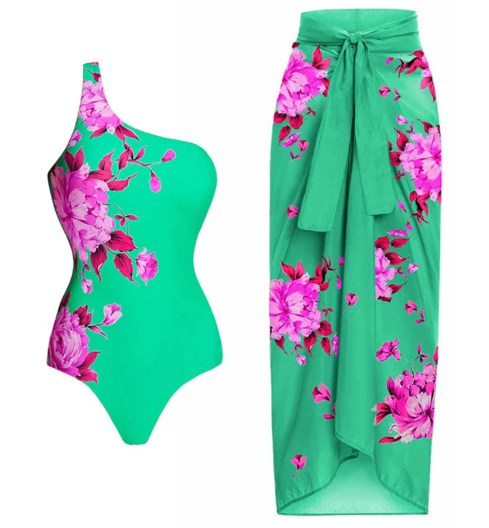 Elegant One Shoulder Floral Bikini Set